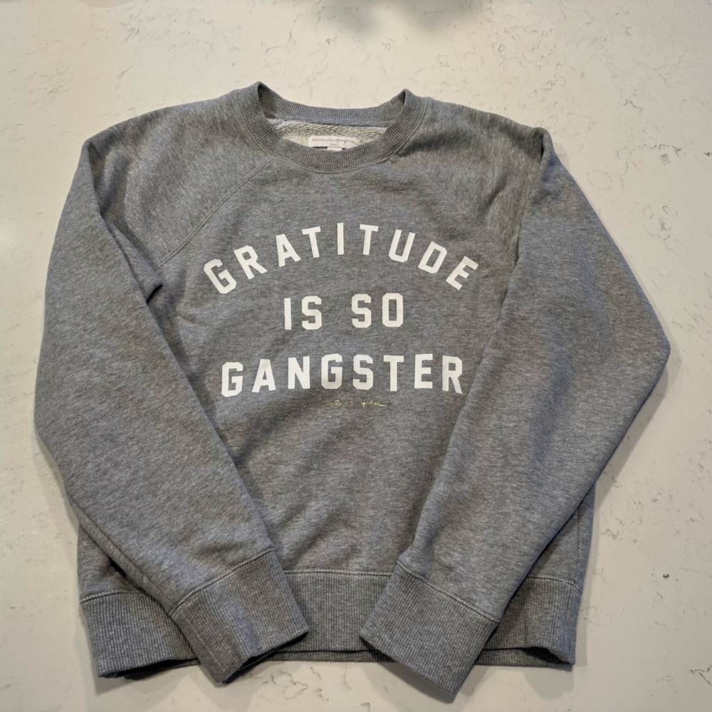 Gratitude is Gangster Spiritual Ganger grey cozy sweater small